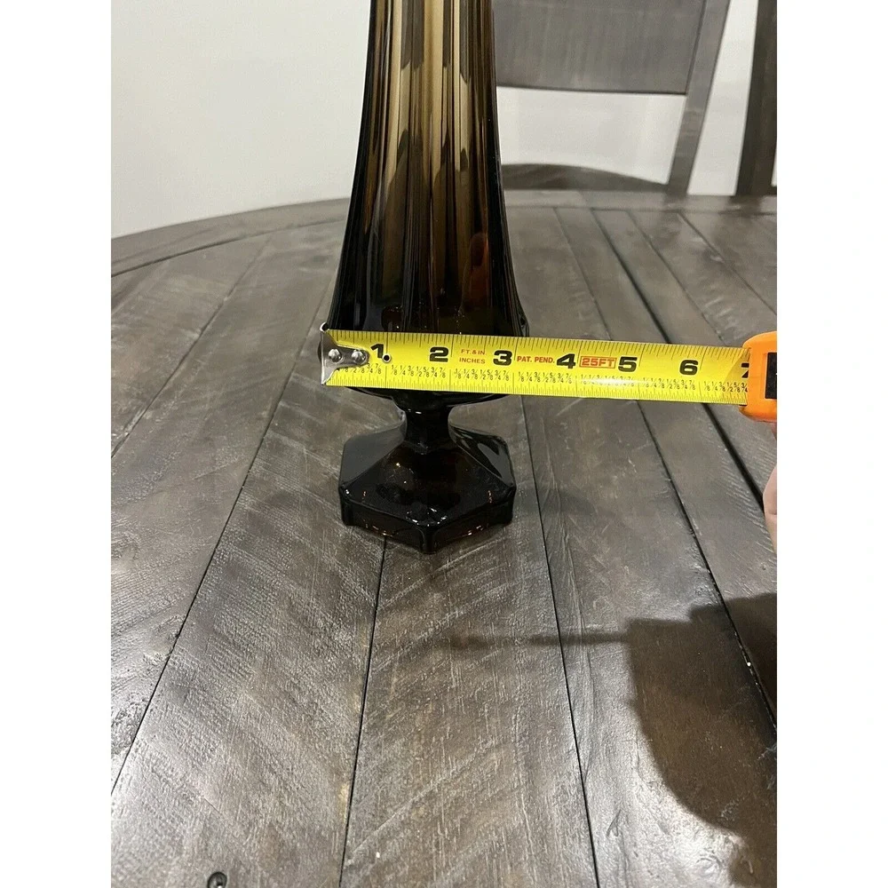 Vintage Mid Century MCM Viking Smoke‎ Brown Glass Swung Vase Epic Column 17